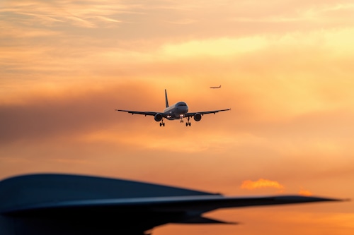 An airplane flies