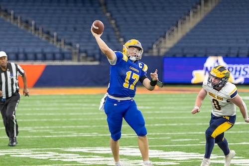 Cazenovia quarterback Bobby Livingston (17) led all throwers with 448 yards and four touchdowns in a 51-49 loss to General Brown on Saturday, Nov. 15, to win the 2025 Section III Class C sectional title. (Anthony Caimano | Contributing photographer)