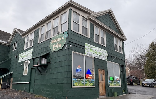 An off-duty Onondaga Community College police officer, Shane Prue, 46, was shot in the leg outside McAvan’s Pub at 1217 W. Fayette St. on Nov. 9, 2025. Photo taken Nov. 17.