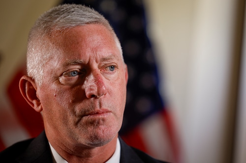 Onondaga County Sheriff Toby Shelley in his office at the Onondaga County Sheriff's Department in Syracuse, NY Wednesday, May 17, 2023. (N. Scott Trimble | strimble@syracuse.com)