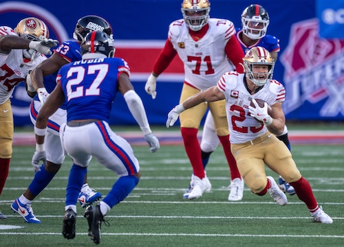 Christian McCaffrey leads the San Francisco 49ers against the Carolina Panthers on Monday Night Football in NFL Week 12. 