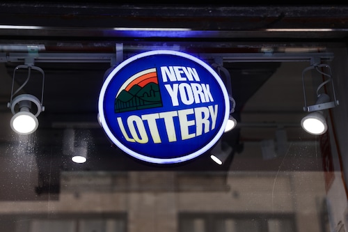 New York Lottery logo is seen in New York City, United States on July 16, 2024. (Photo by Jakub Porzycki/NurPhoto via Getty Images)