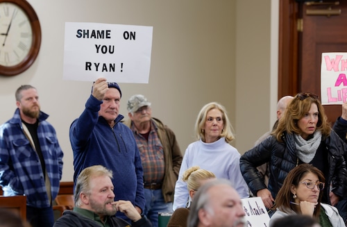 More than 150 people packed the Clay Town Hall Thursday, November 20, 2025 to fight back against Onondaga County’s efforts to evict  91-year-old widow Azalia King from her home to make way for Micron Technology. (N. Scott Trimble | strimble@syracuse.com)