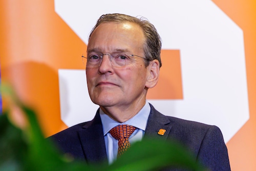 Syracuse Athletic Director John Wildhack officially introduces Regy Thorpe as the new women’s lacrosse coach for Syracuse University at the Lally Athletics Complex Wednesday, June 18, 2025 (N. Scott Trimble | strimble@syracuse.com)