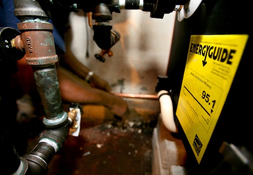 A high-efficiency natural gas furnace. (Craig Ruttle | AP)