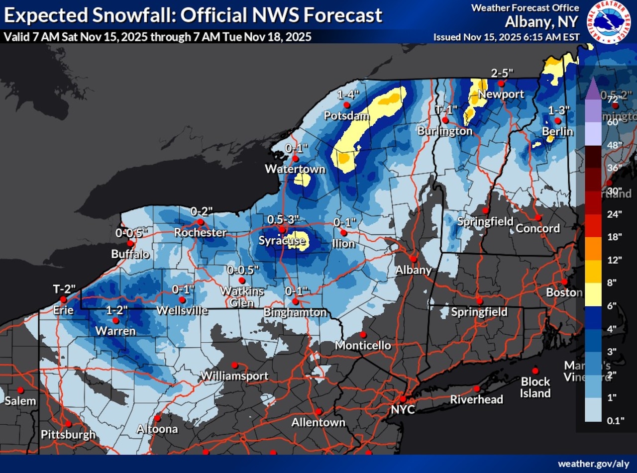 Lake effect snow for Upstate New York