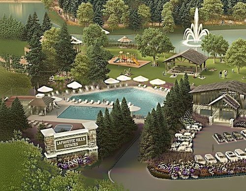 A clubhouse concept for the planned LaFayette Hills Estates development in Syracuse.