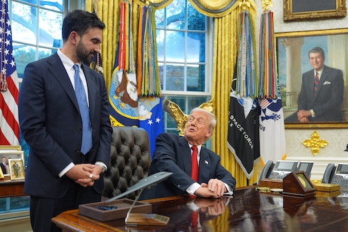 President Donald Trump (right) and New York City Mayor-elect Zohran Mamdani (left) after their meeting in the Oval Office of the White House, in Washington, Friday, Nov. 21, 2025.