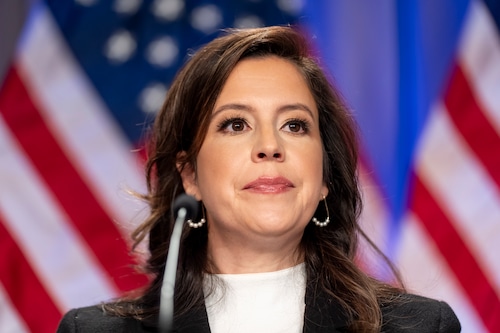 In this file photo, Rep. Elise Stefanik, R-N.Y., is seated before President Donald Trump arrives at a meeting of the House GOP conference, Wednesday, Nov. 13, 2024, in Washington. (AP Photo/Alex Brandon)
