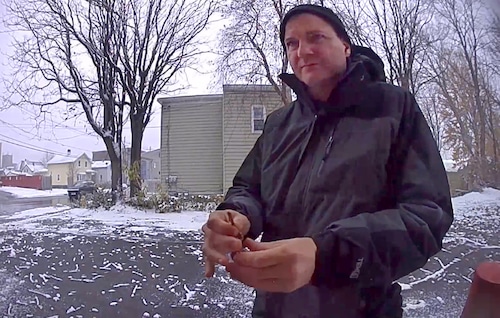 The doorbell camera at Syracuse Soapworks shows Jeremy Dottin-Reina entering the building moments before ICE agents arrived Nov. 11, 2025.