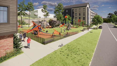 Conceptual image shows a playground that will be part of Phase 1 of a 510-unit affordable housing project at the site of the former Syracuse Developmental Center at 800 S. Wilbur Ave. in Syracuse.