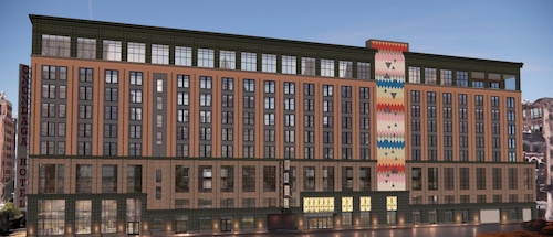 An architectural rendering of the planned Onondaga Hotel on South Warren St. in downtown Syracuse was included on the Syracuse Landmark Preservation Board's Oct. 9, 2025, meeting agenda. (Ratio Architects)